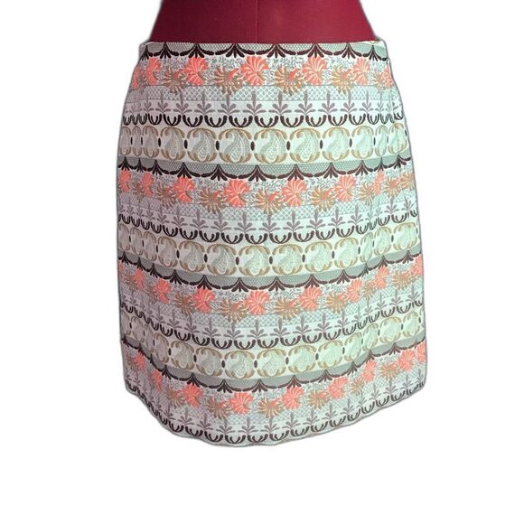 LOFT Pencil Skirt Women's Size 6 Cream Metallic & Pink Scroll Pattern Jacquard - Picture 1 of 6